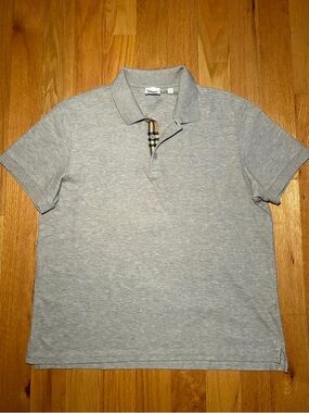 Burberry Gray Polo with Check Trim